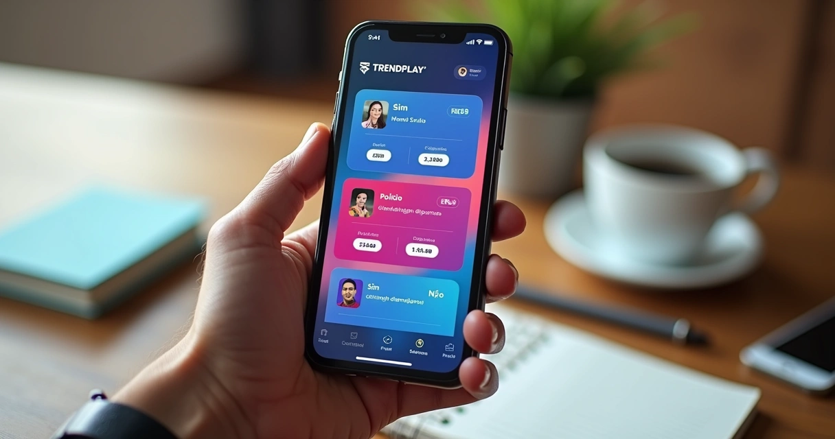 Usuário acompanhando cotações no aplicativo TrendPlay pelo celular 