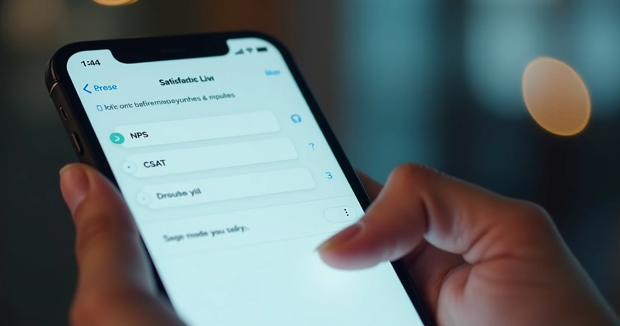 Tela de smartphone com formulário de pesquisa de satisfação aberto 