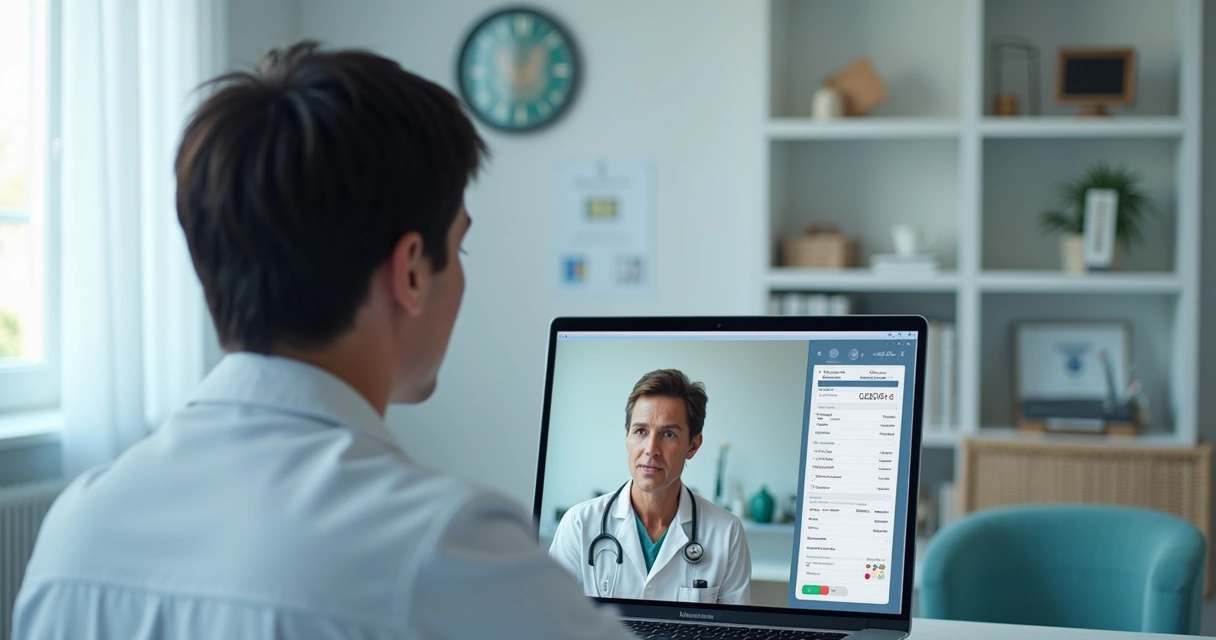 Médico realizando consulta online pelo notebook 