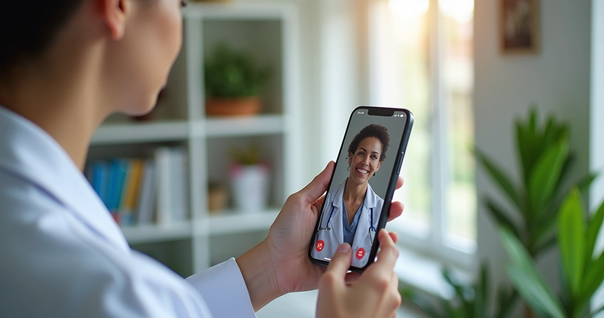 Médico brasileiro fazendo consulta por videochamada no celular 