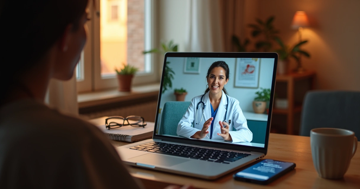 Médica atende paciente imigrante por videoconferência em consulta de telemedicina 