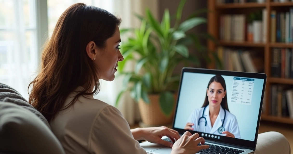 Mulher acessando consulta médica por telemedicina 