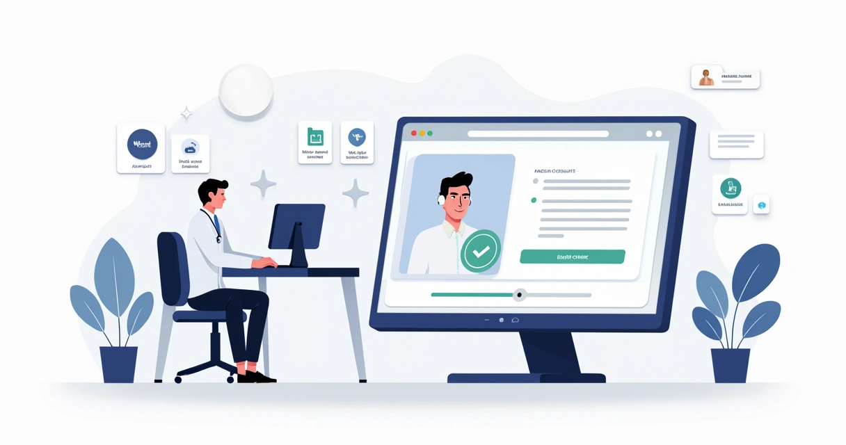 Médico em teleconsulta com sistema mostrando pedido aprovado online 