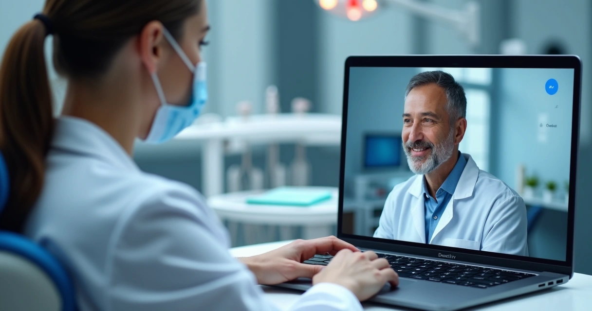 Dentista fazendo teleconsulta odontológica com paciente 