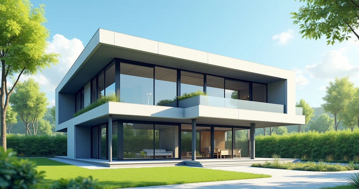 Casa moderna com telhado metálico em estrutura leve 