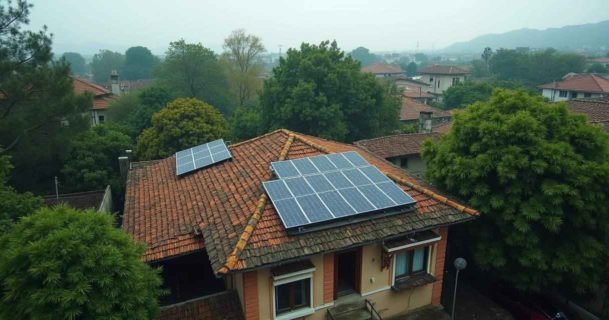 Telhado com sombra e placas solares inexistentes