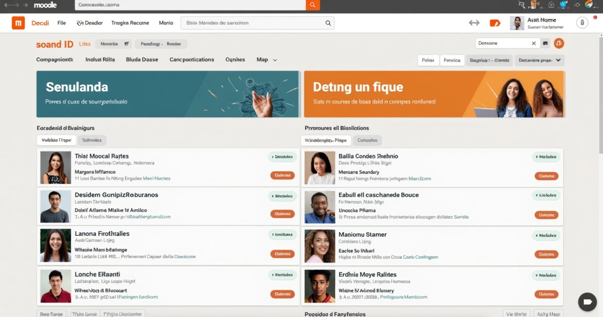 Tema Moodle com menus e conteúdos exibidos em diferentes idiomas 
