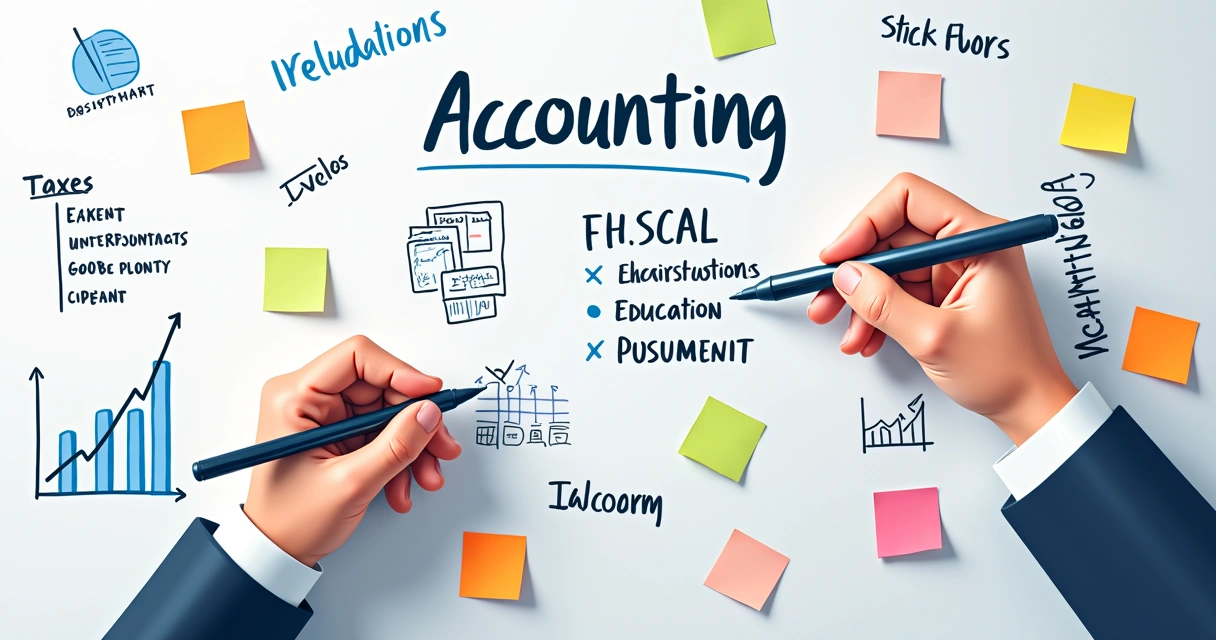 Quadro branco com temas escritos, gráficos e notas coloridas 