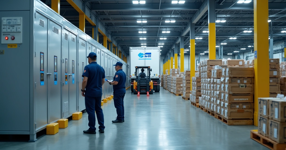 Warehouse with temperature-controlled storage for ship supplies 