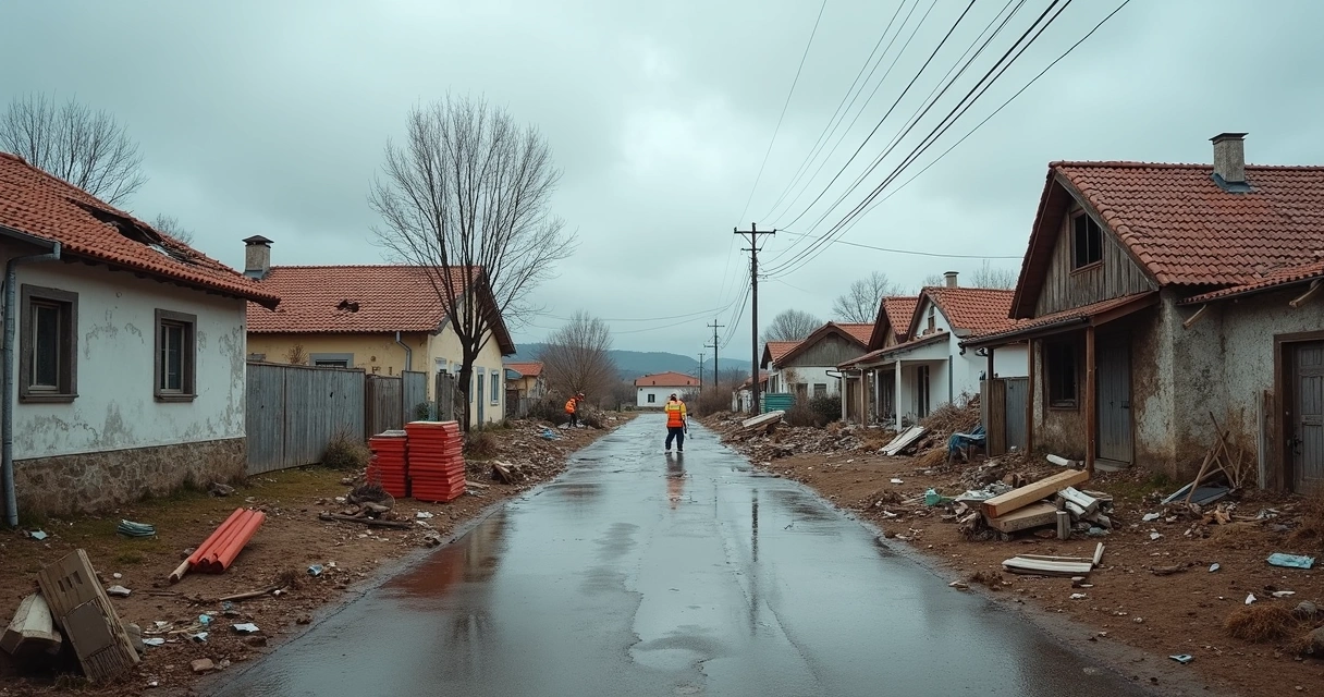 Casas danificadas após tempestade em Pombal, Portugal 