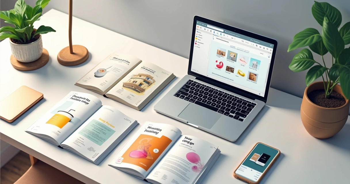 Modelos de catálogos prontos para editar no Canva, mostrando diferentes setores