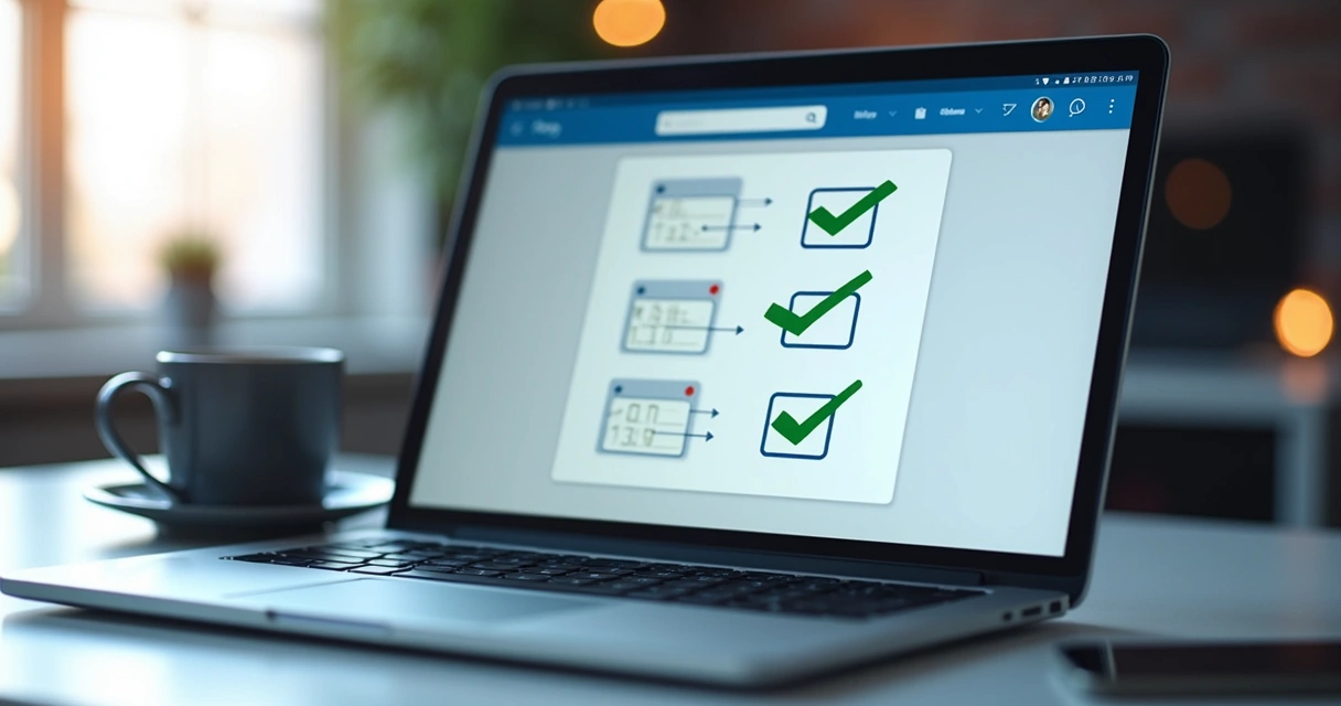 Template checklist digital em tela de notebook