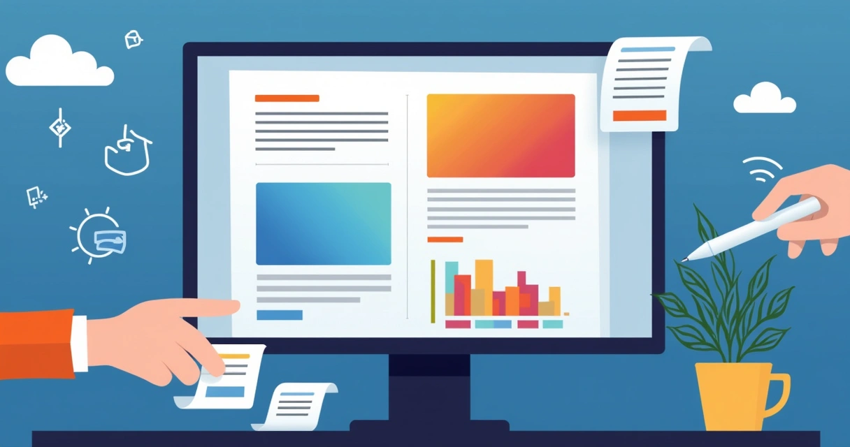 Página de landing page moderna criada por IA com elementos gráficos coloridos e botões destacados