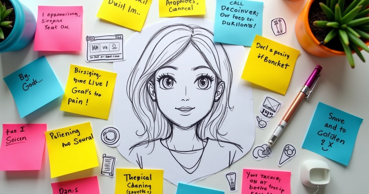 Quadro visual colorido com perfil de cliente, frases, canais e dores 