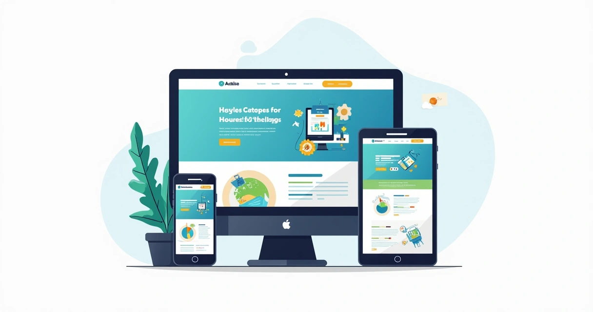 Mockup de template de site responsivo em diferentes dispositivos. 