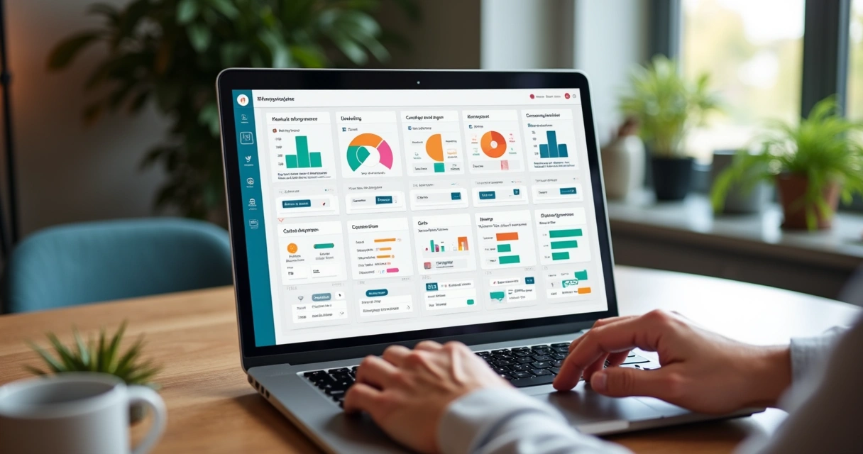 Página de template Notion personalizada em notebook aberto 