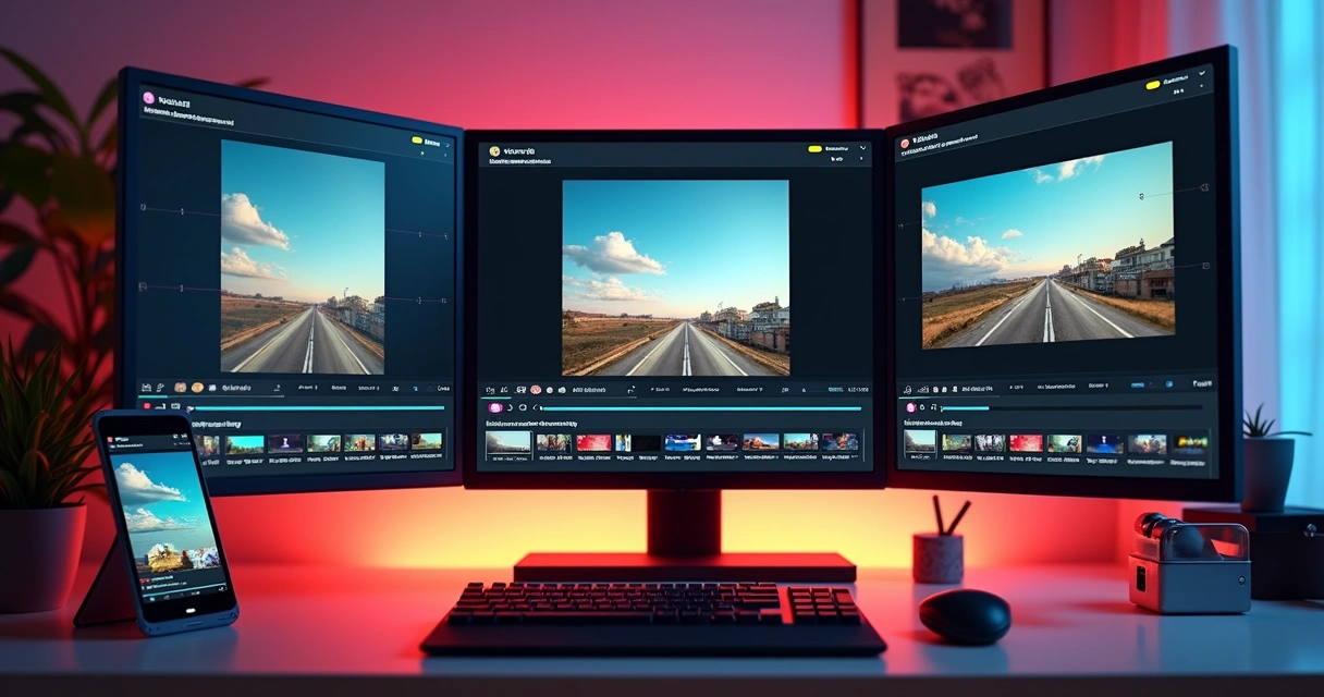 Abas diferentes de templates de vídeo exibidas em monitor