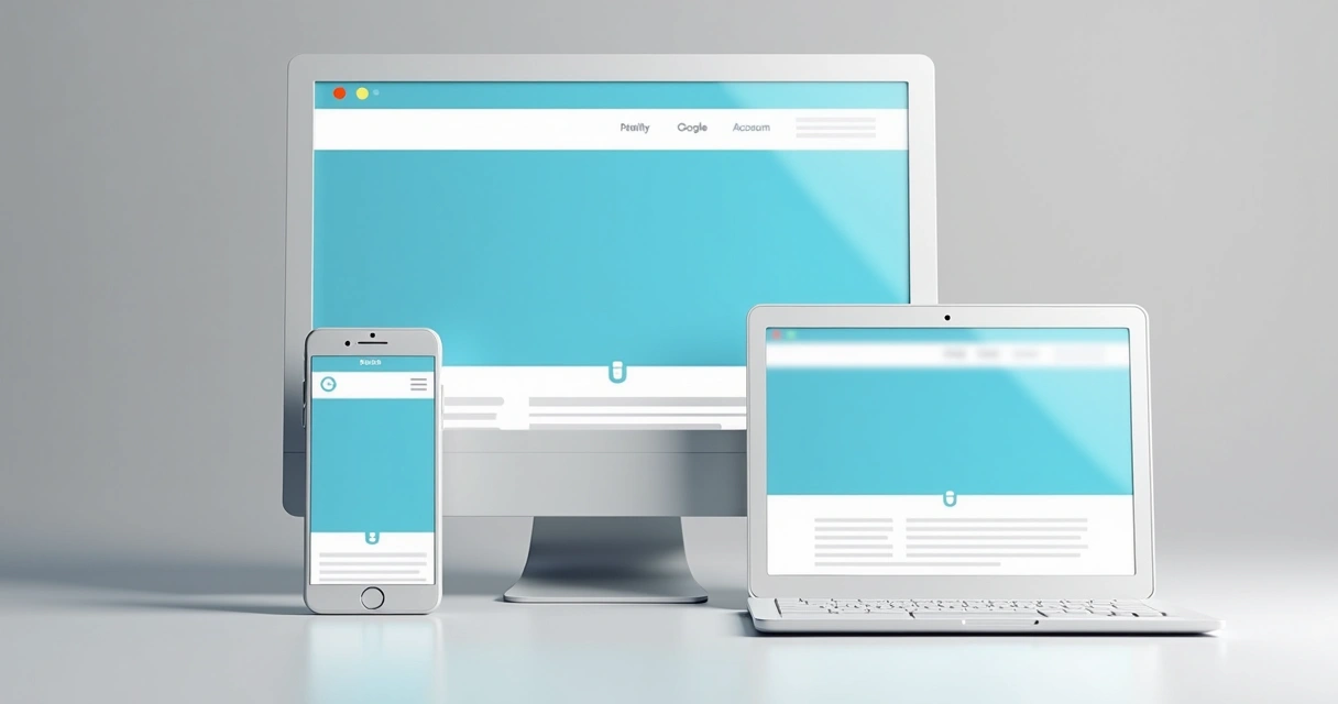 Exemplo de site mostrado em celular, tablet e computador com mesmo visual 