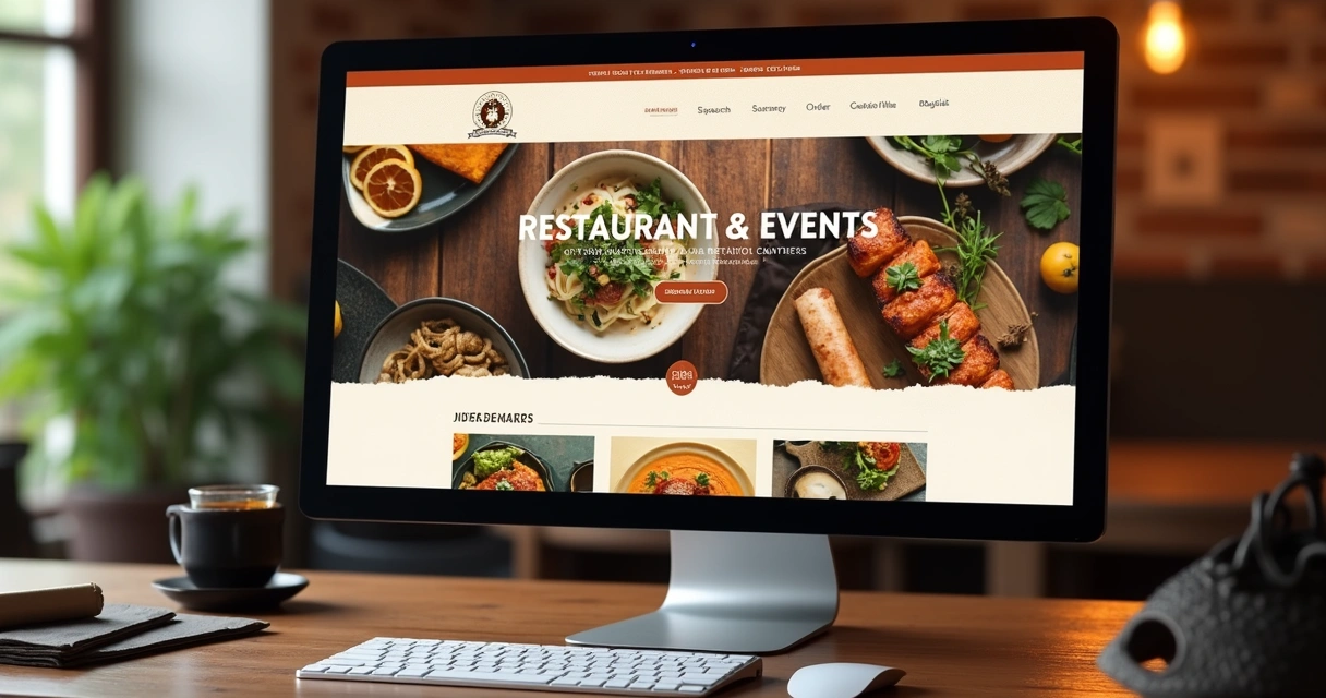 Site de restaurante e evento em tela de computador 