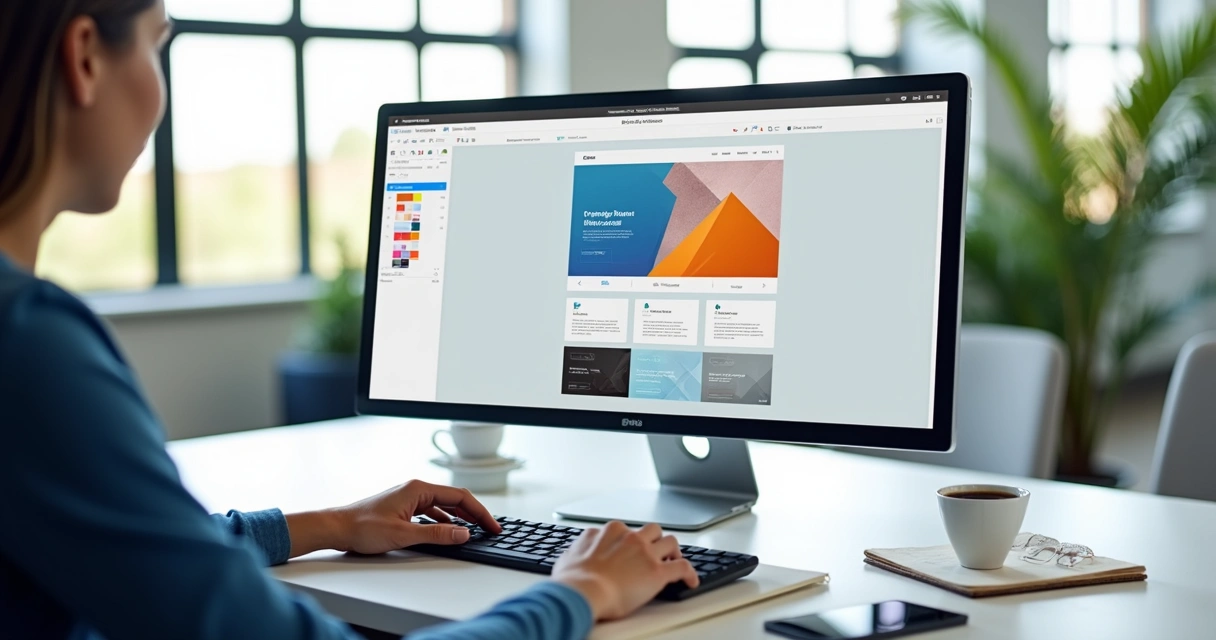 Profissional personalizando template de site em tela de computador com layout moderno 