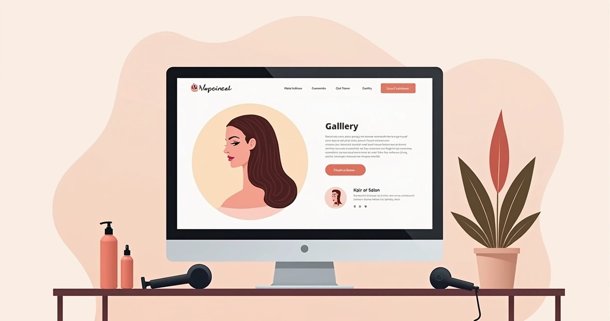 Página de site de salão de beleza com agendamento e galeria de fotos 