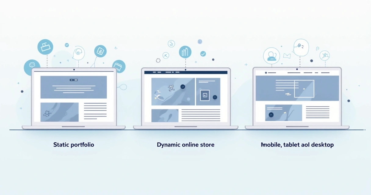 Exemplos de tipos de templates: estático, dinâmico e responsivo 