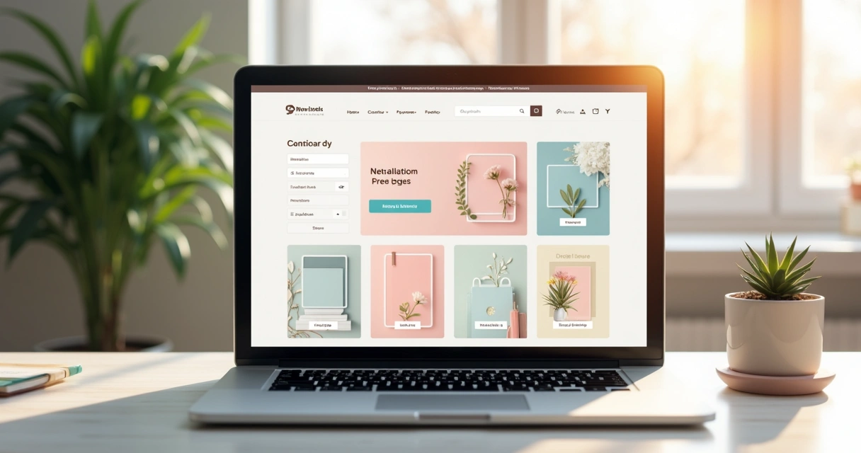 Notebook exibindo loja de templates e planner digital