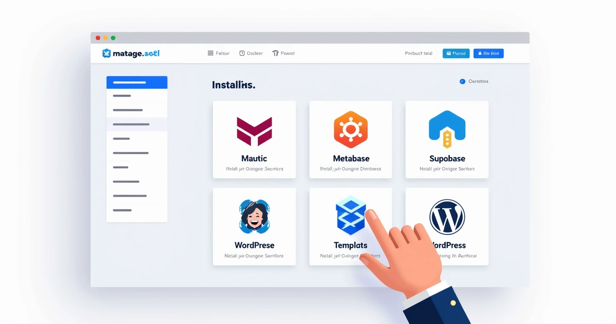 Painel exibindo templates de ferramentas open source prontos para instalação