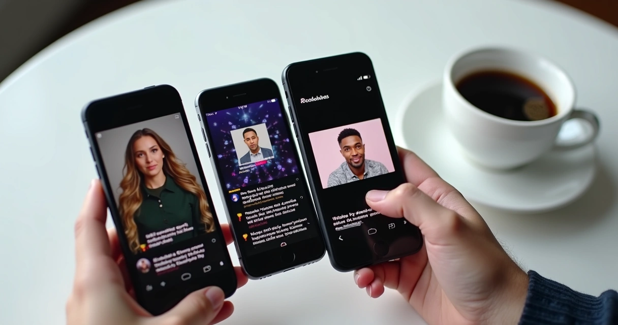 Reels de podcast em tela de celular com legendas coloridas e templates editáveis. 