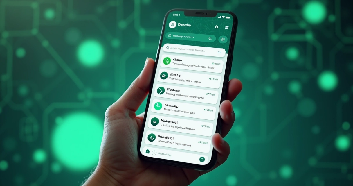 Tela de smartphone mostrando templates prontos de mensagens no WhatsApp para respostas rápidas em fundo moderno e tecnológico 