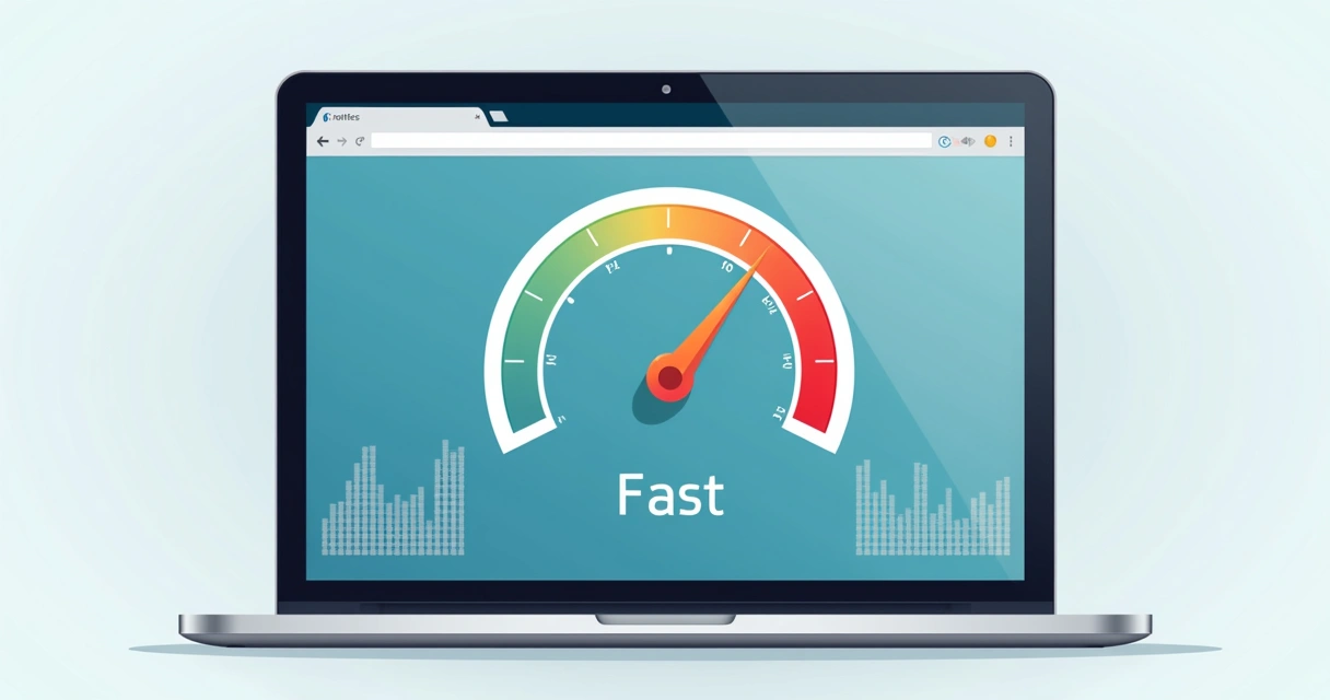 Medidor de velocidade mostrando página carregando rapidamente em notebook 