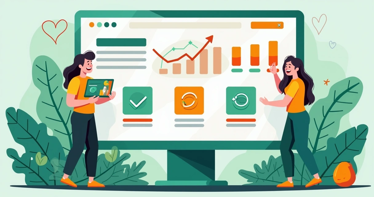 Ilustração de interface gamificada com barras de progresso e personagens animados 