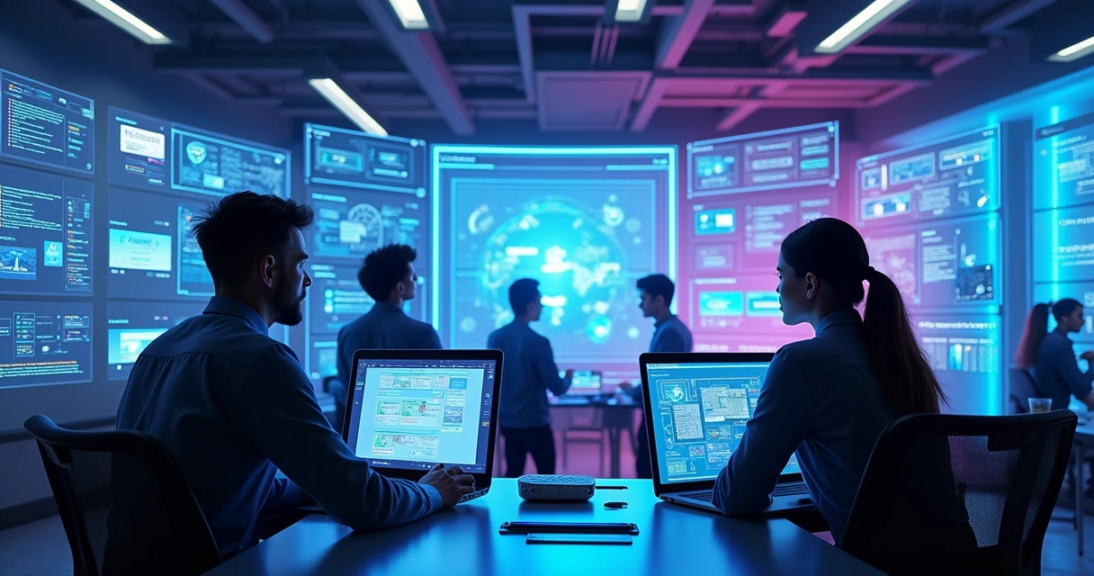 Visão futurista de criação de site com inteligência artificial e automação 