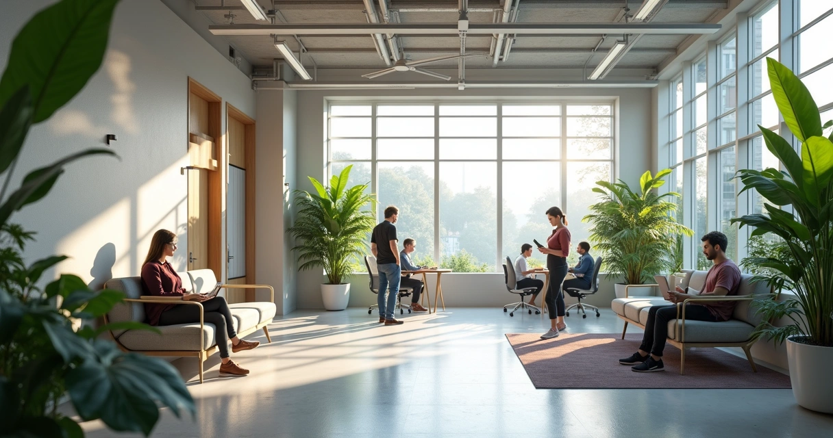 Ambiente interno inteligente com sensores, plantas automáticas e mobilidade flexível 