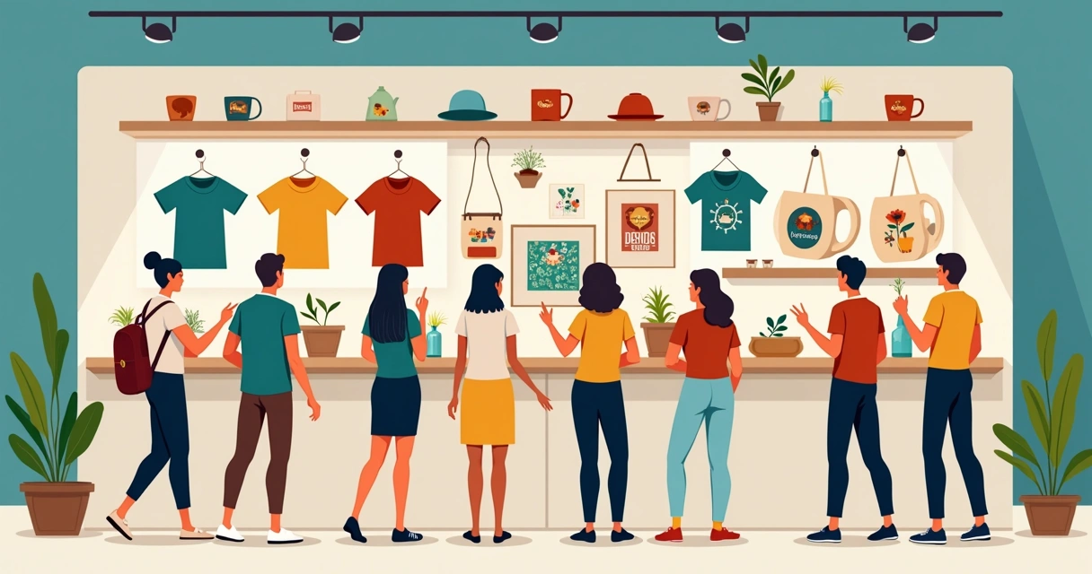 Exposição de camisetas personalizadas e itens criativos em São Roque 