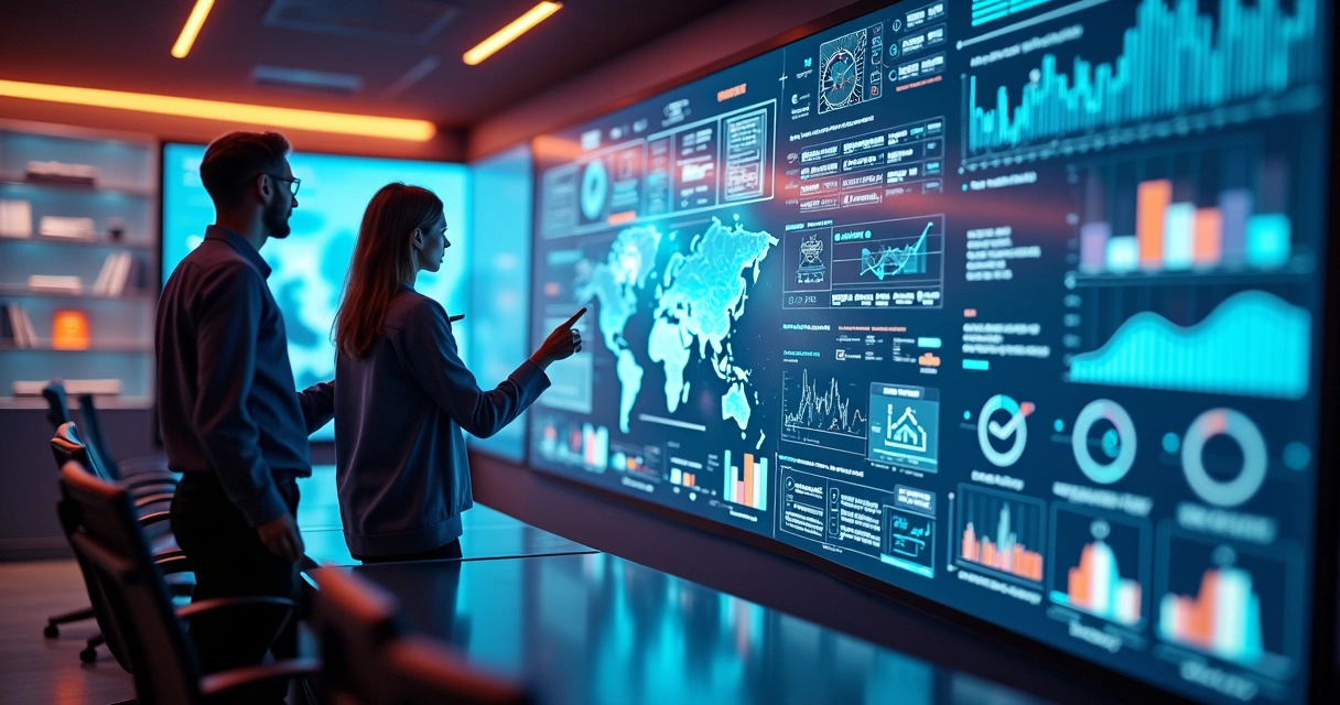 Designers discutindo tendências de web design em mural digital 