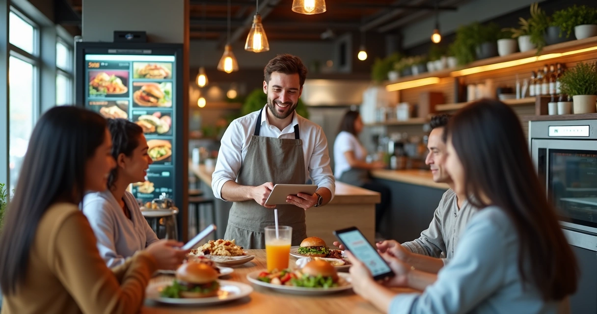 Restaurante moderno com tecnologia digital integrada ao atendimento humano 