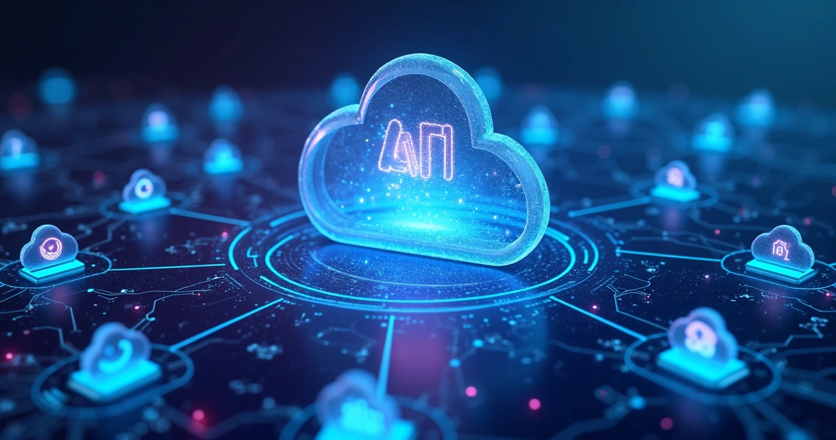 Representação futurista das tendências SaaS, incluindo IA e personalização