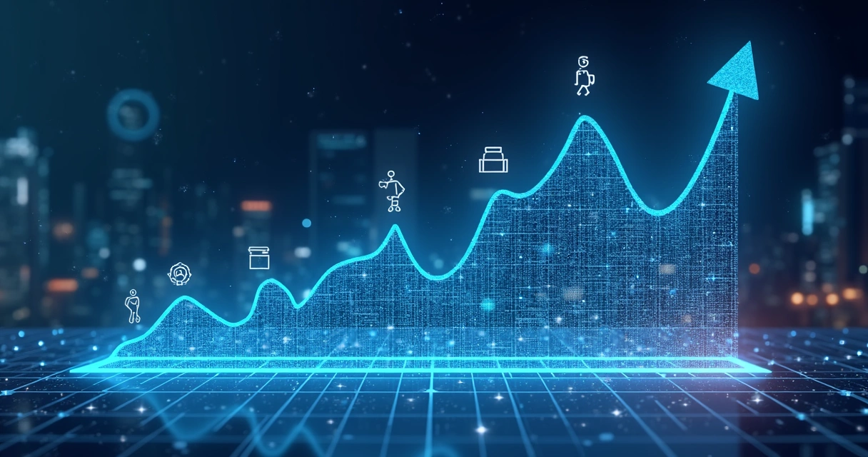 Tendências em IA conversacional representadas por gráfico e dados inovadores