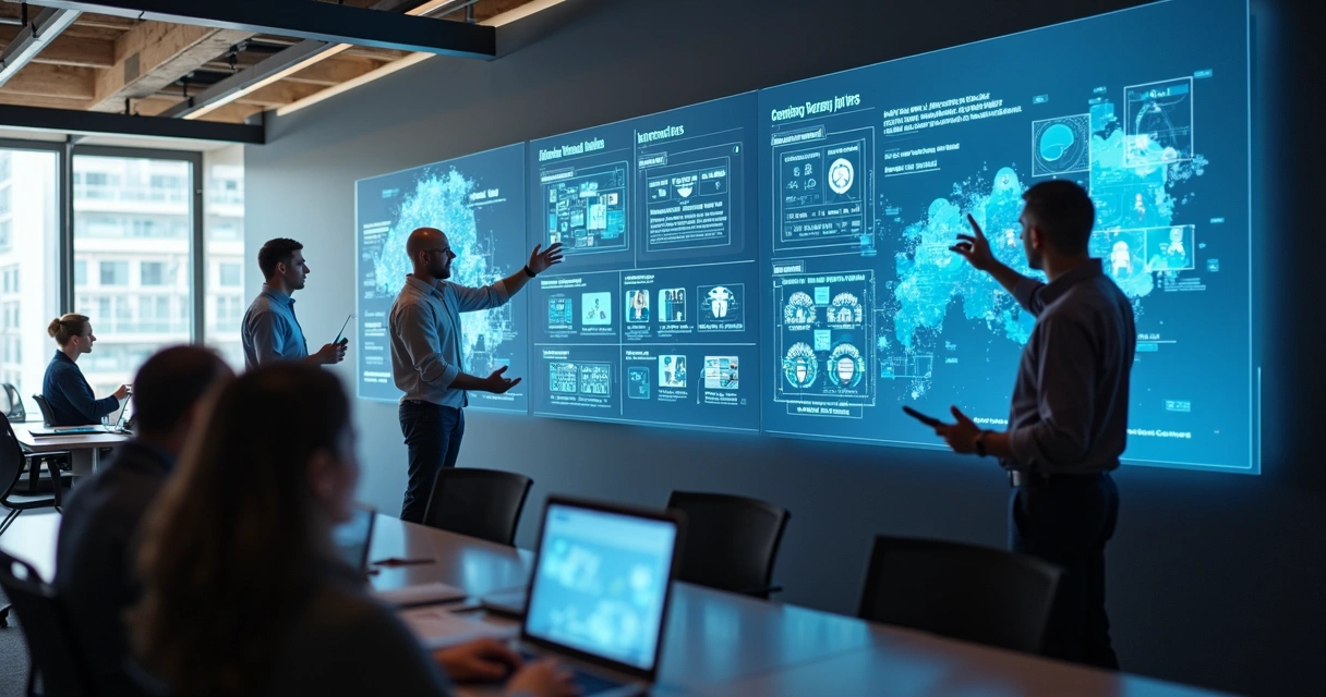 Equipe criando trilhas personalizadas e simulações com IA em treinamento