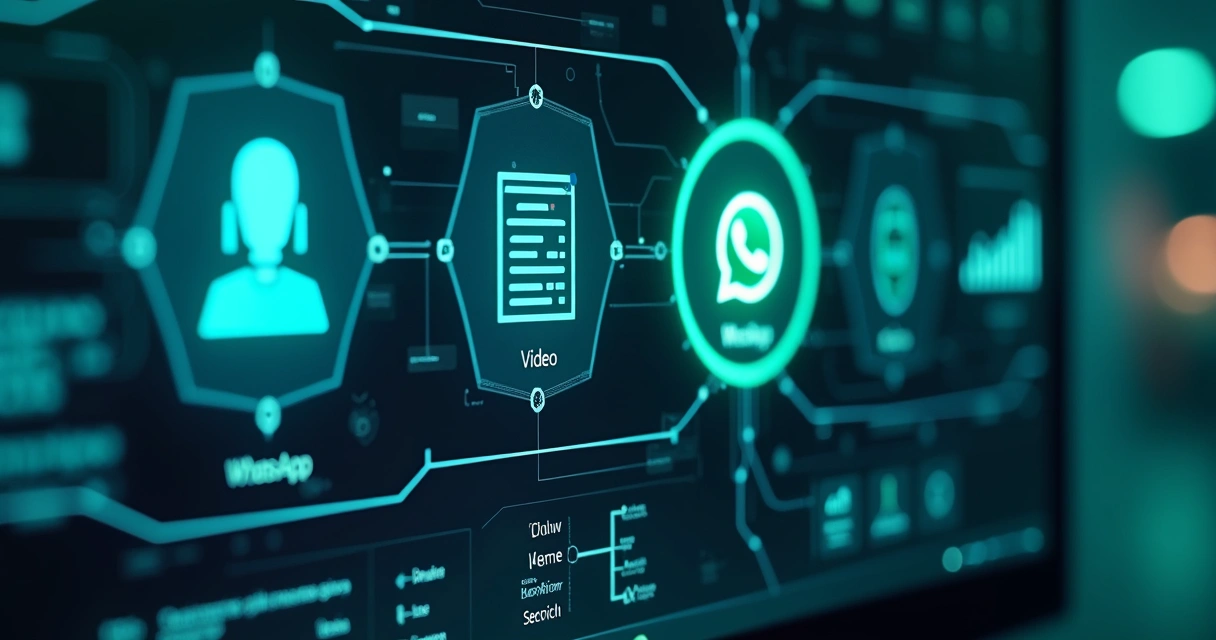 Painel futuro com imagens de IA, chatbot e WhatsApp integrados 