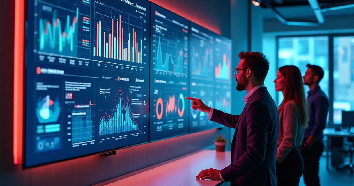 Painel digital mostra tendências e gráficos de marketing do futuro 