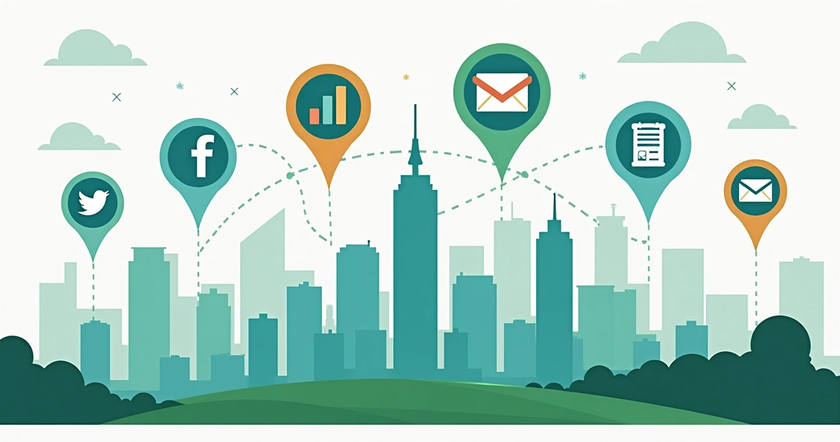 Painel mostrando tendências digitais em Curitiba com símbolos conectados 