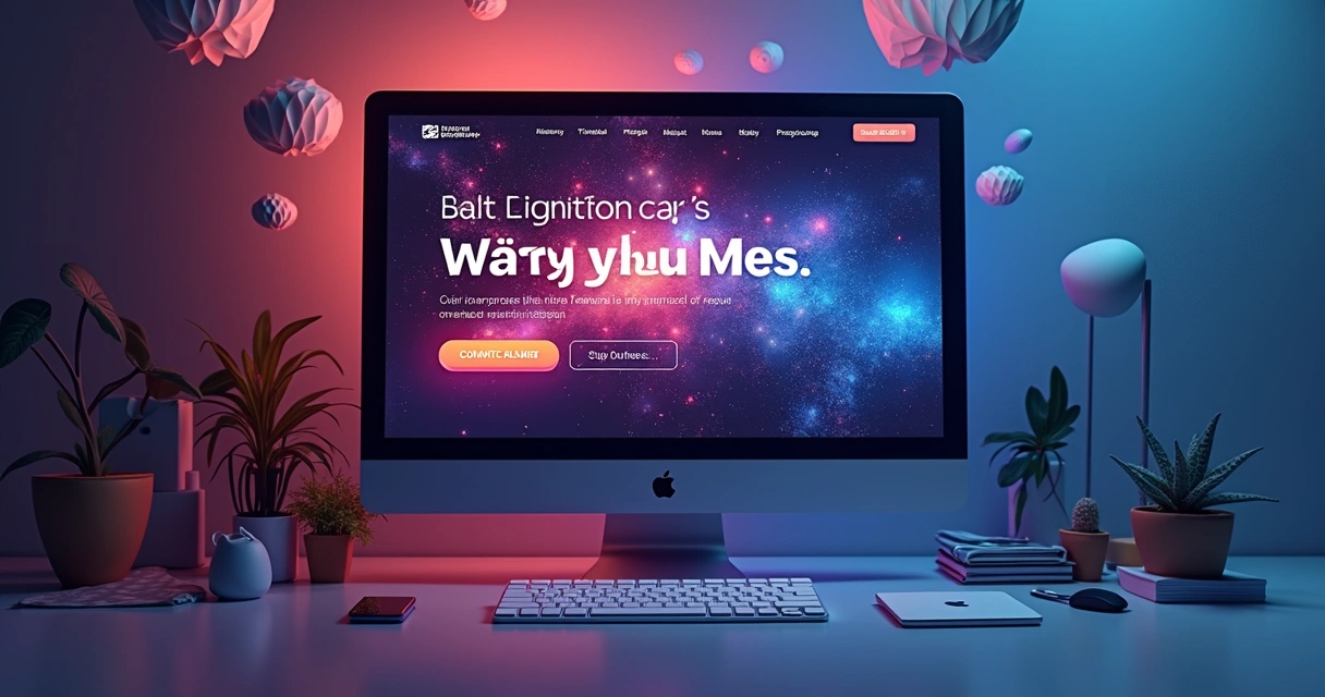 Design 3D com elementos táteis e sombreados em tela, mostrando objetos e botões destacados 