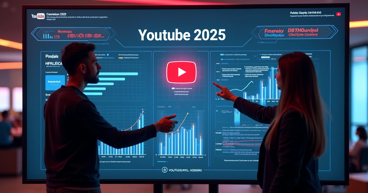 Painel digital com tendências para monetização no YouTube 2025 