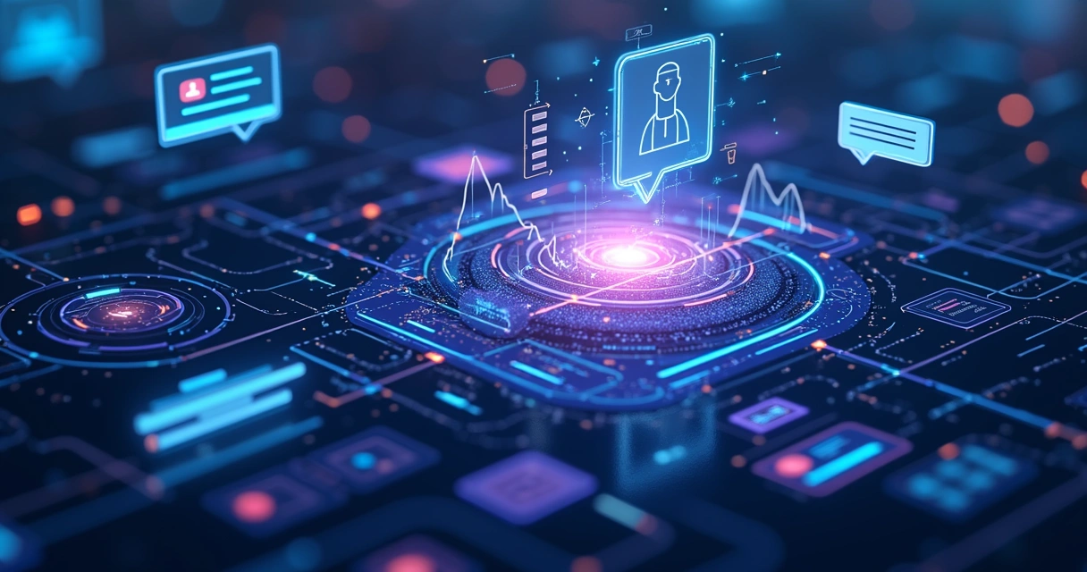 Tendência de SEO para IA e chatbots, ilustração futurista 