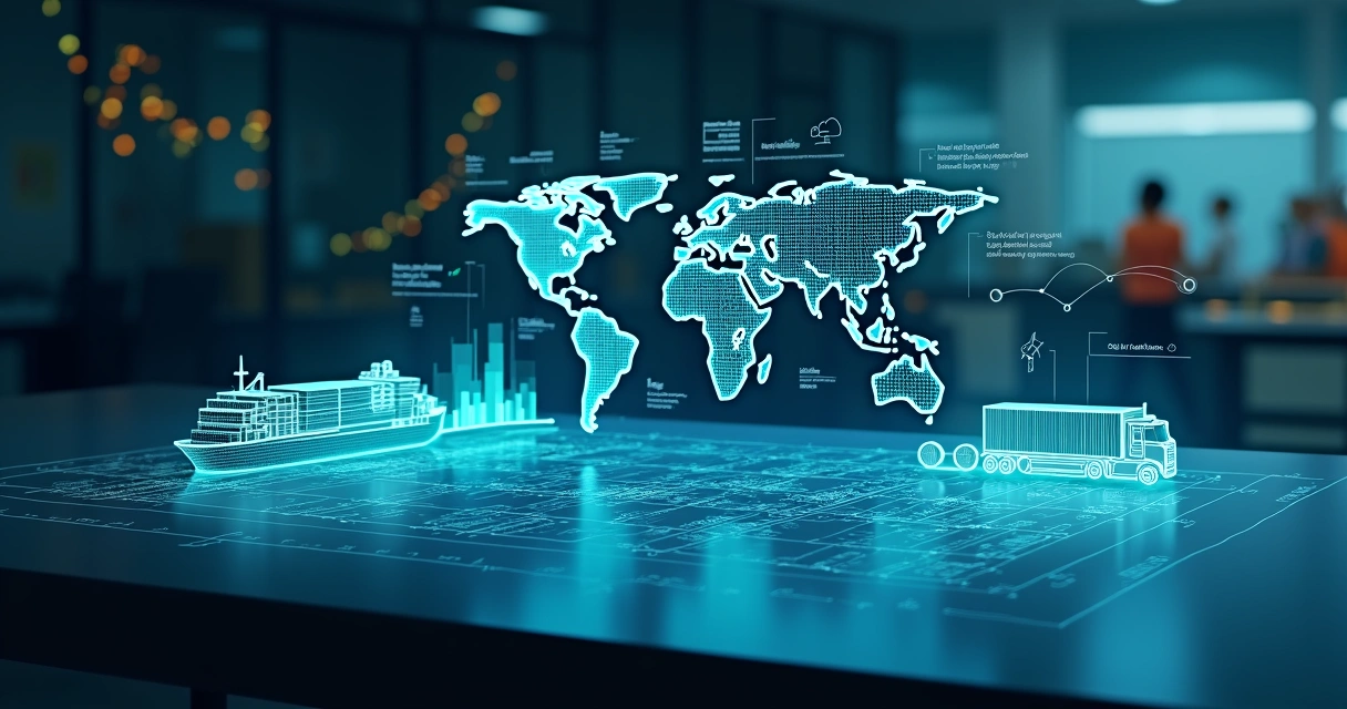 Dashboard 3D com tecnologias logísticas futuristas para agentes de carga 