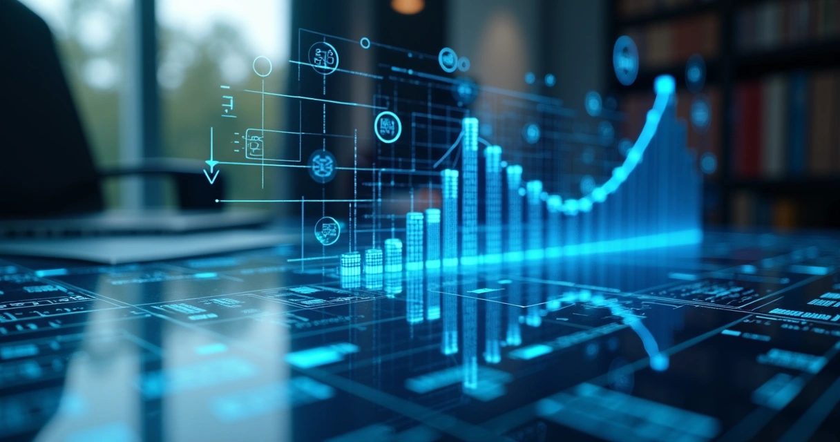 Ícones de inovação tecnológica, gráficos e números digitalizados