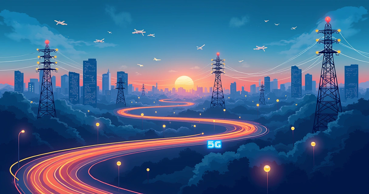 Rede futurista de ISP com fibra, 5G e dispositivos IoT conectados 