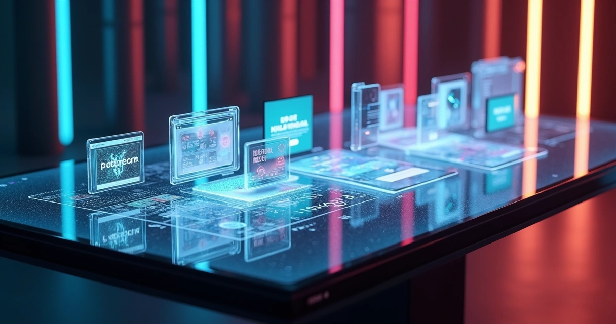 Mesa digital com diversas telas exibindo layouts modernos de sites lado a lado 